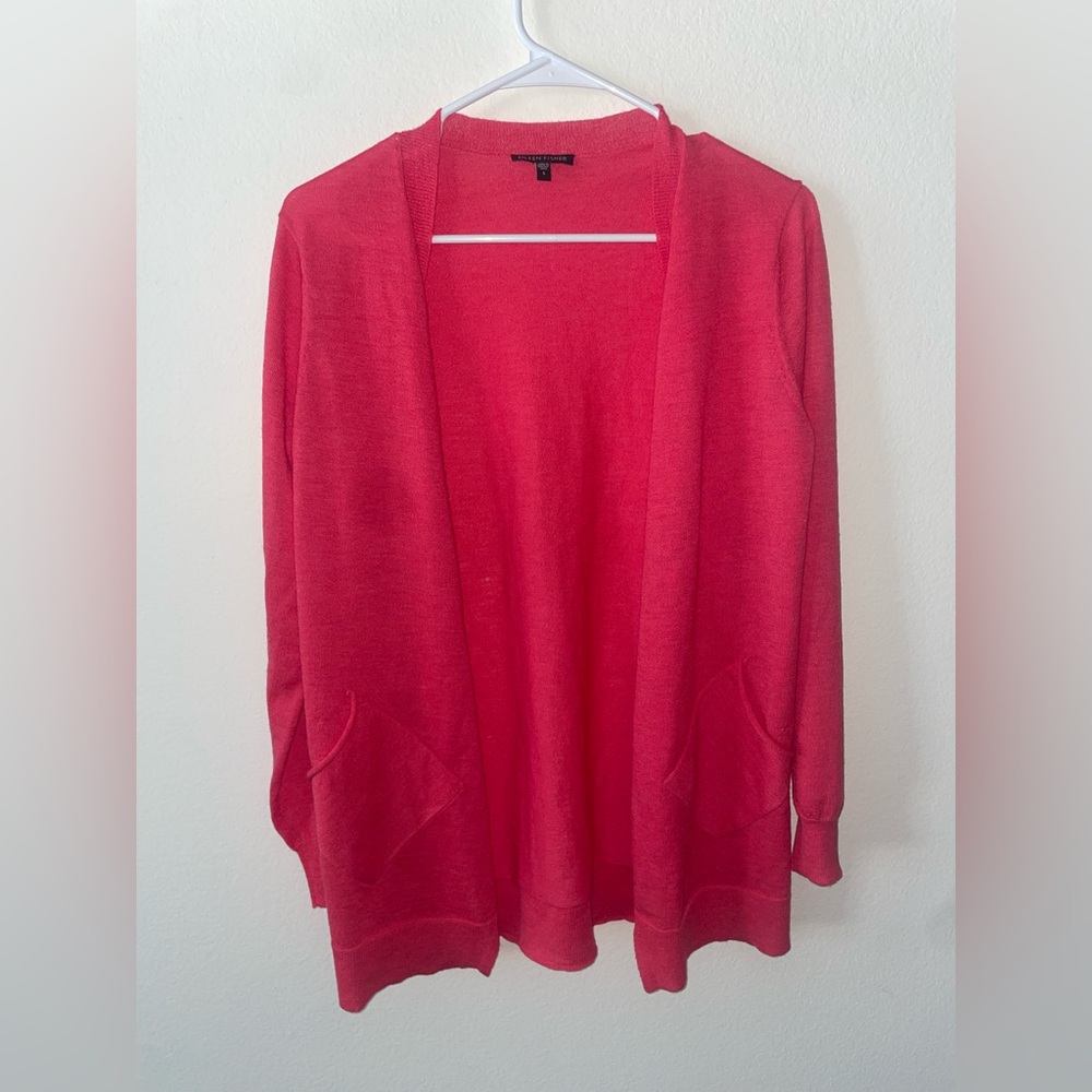 Eileen Fisher Red Open Front 100% wool Sweater